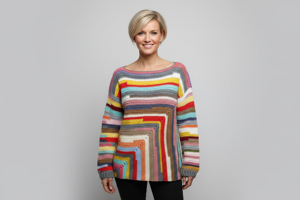 Pull crochet femme – Rayures multicolores