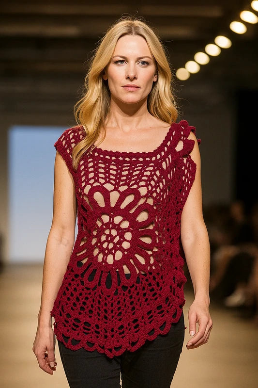 Tunique asymétrique au crochet fait main – 100% coton, pièce unique T40/42