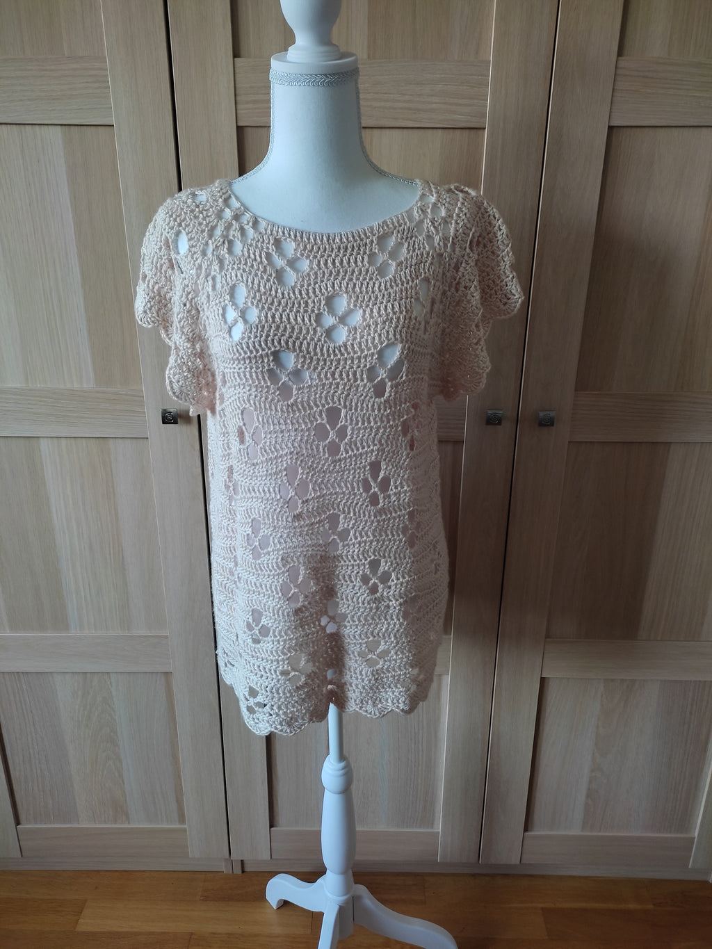 Tunique de plage au crochet fait main – Coton beige T40/42
