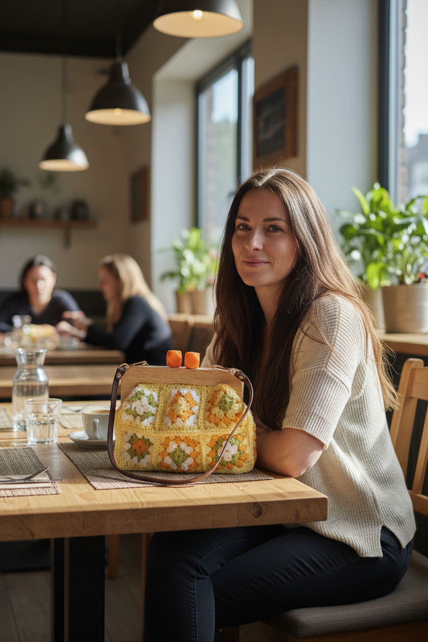 Sac à main de printemps au crochet – fait main coloré avec doublure