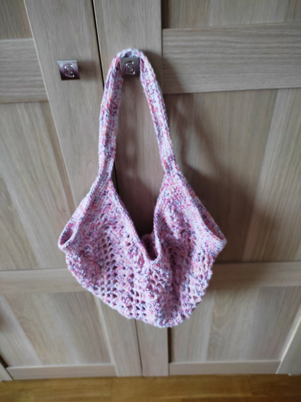 Sac filet artisanal rose au crochet – cabas fait main