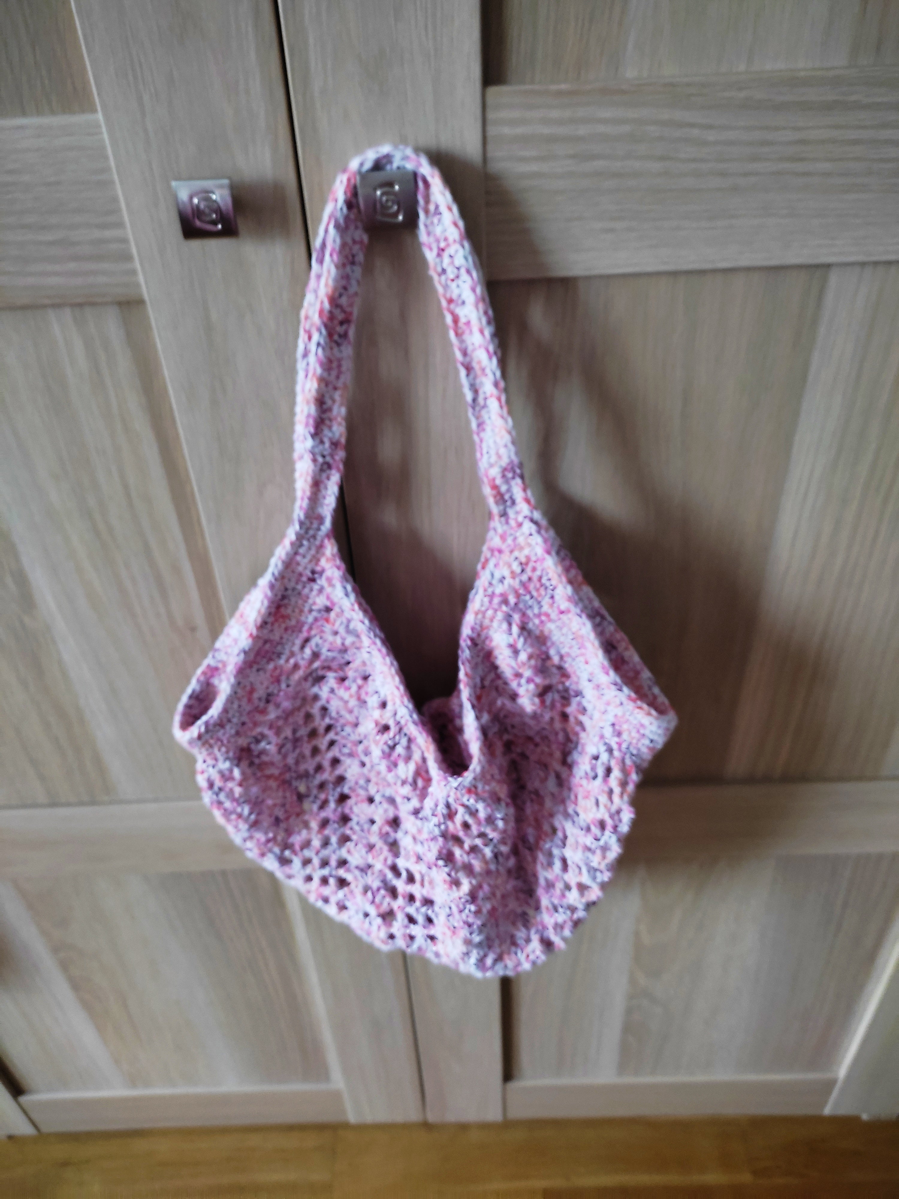 Sac filet artisanal rose au crochet – cabas fait main