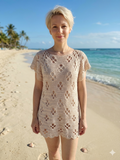 Tunique de plage au crochet fait main – Coton beige T40/42