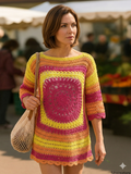 Robe de plage Mandala au crochet faite main, couleurs vives bohèmes