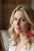 Boucles d'oreilles portées par une femme blonde