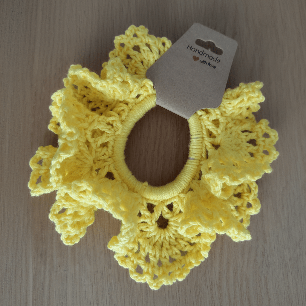 Chouchou au crochet – Dentelle Jaune Soleil - Les créations de Faby