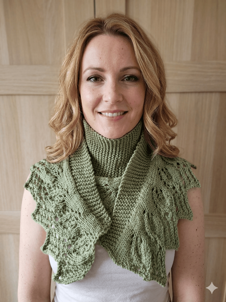 Écharpe Feuilles au Tricot – Vert Sauge - Les créations de Faby