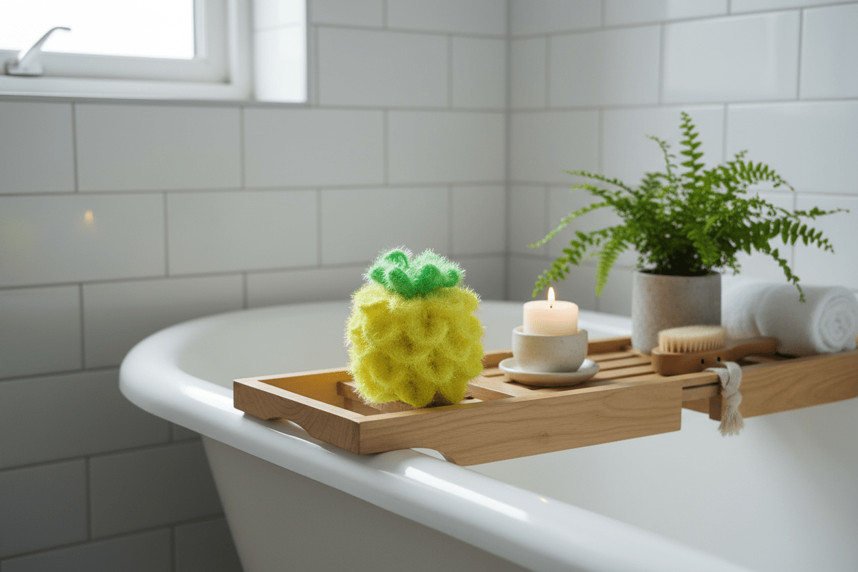 Éponge de douche Ananas – Crochet fait main - Les créations de Faby