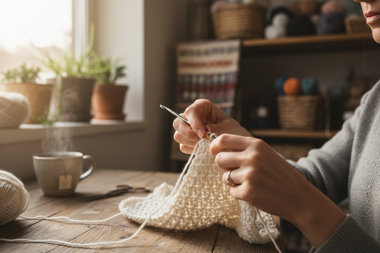 Mains en train de crocheter