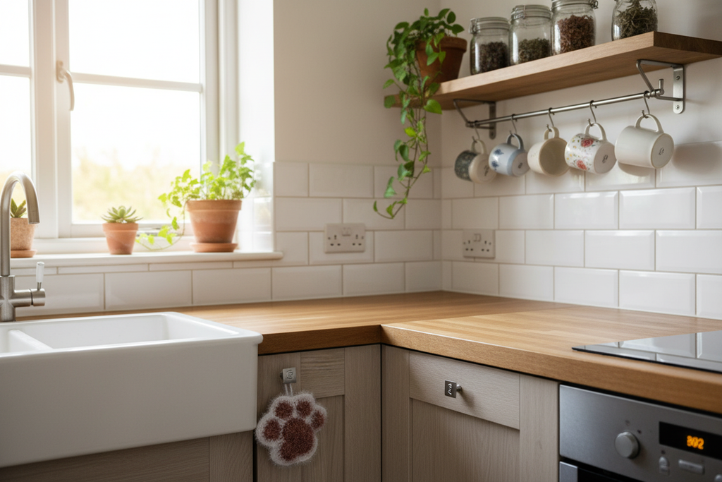 Éponge patte de chat dans la cuisine