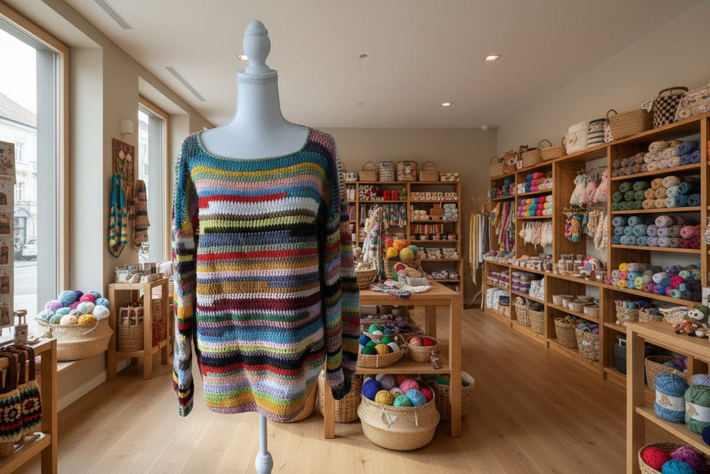 Pull rayé multicolore au crochet – Pièce unique T40/42 - Les créations de Faby