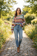 Pull rayé multicolore au crochet – Pièce unique T40/42 - Les créations de Faby