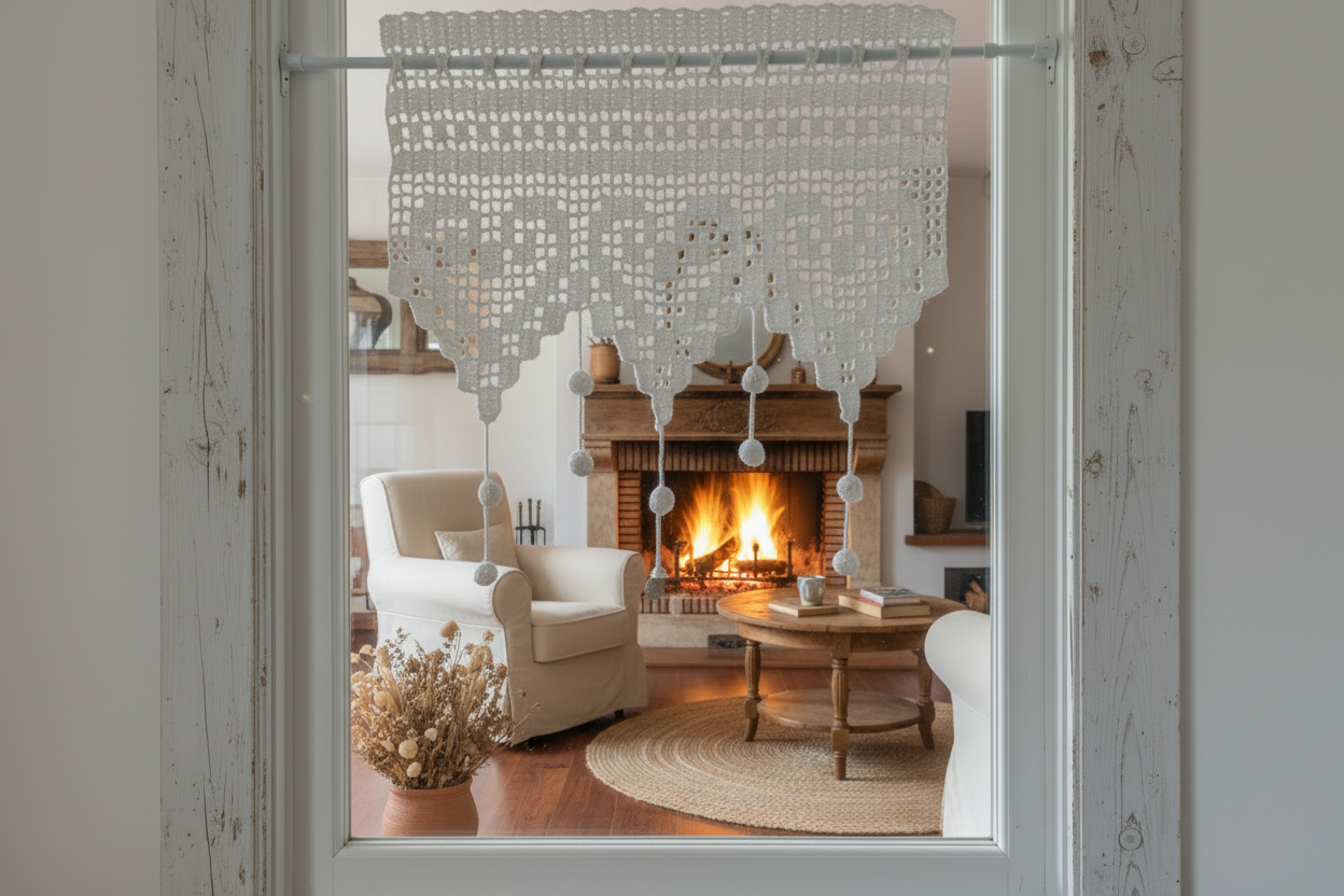 Rideau crochet fenêtre à côté de la cheminée