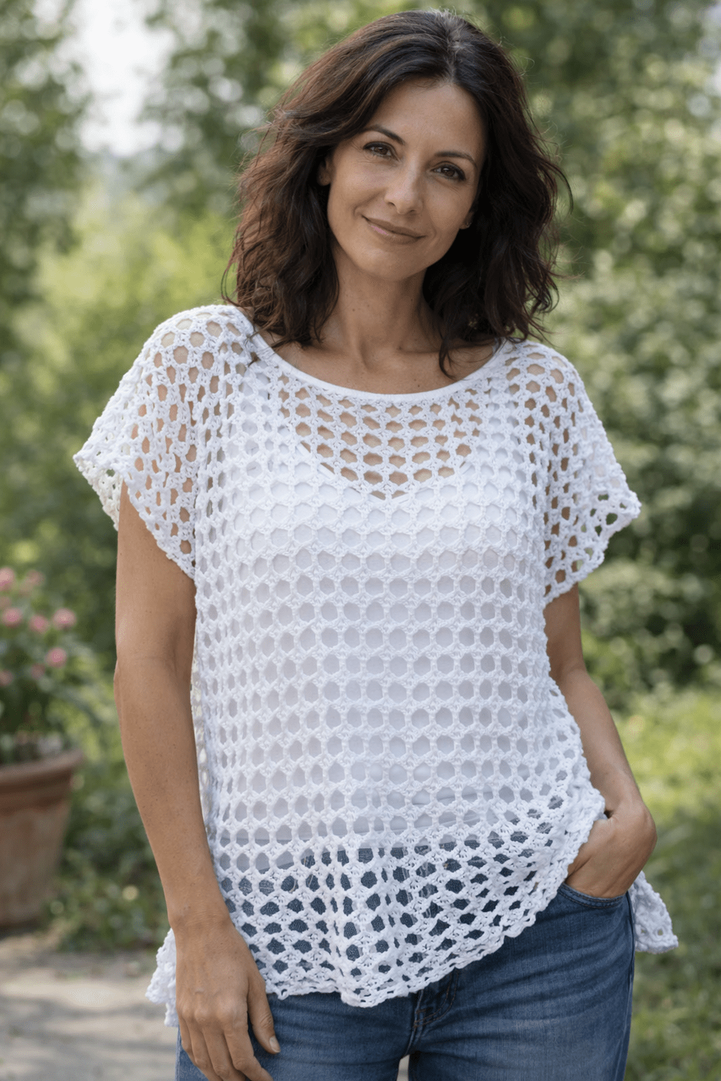 Tunique au crochet fait main – Coton blanc T40/42 - Les créations de Faby