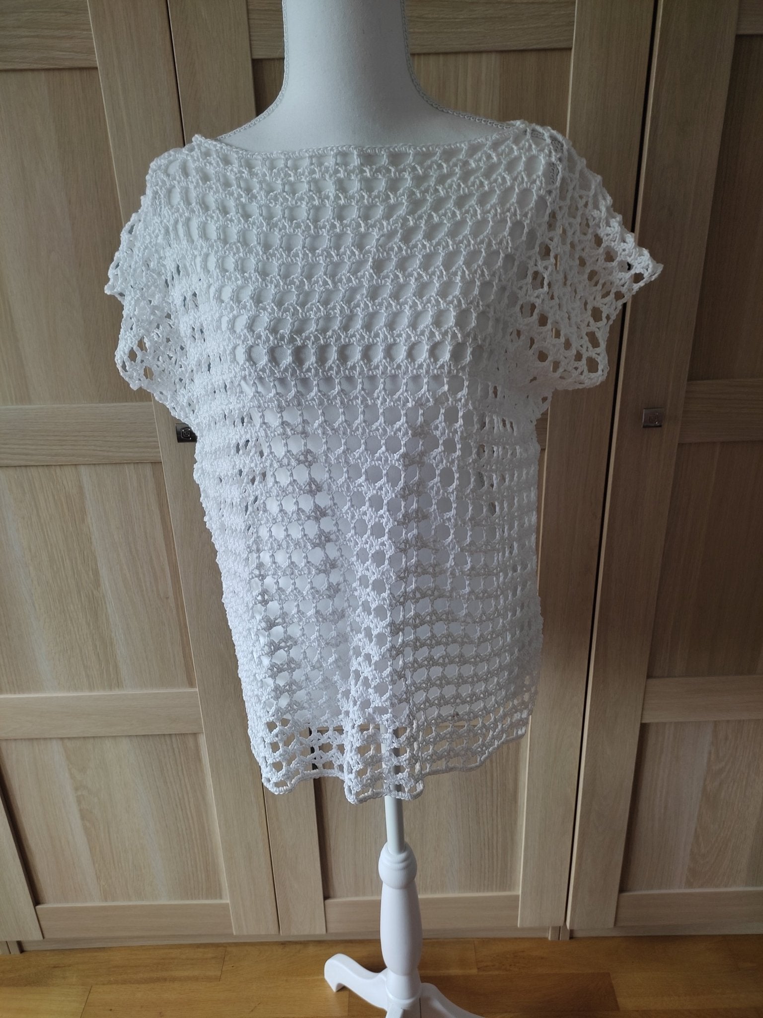 Tunique au crochet fait main – Coton blanc T40/42 - Les créations de Faby
