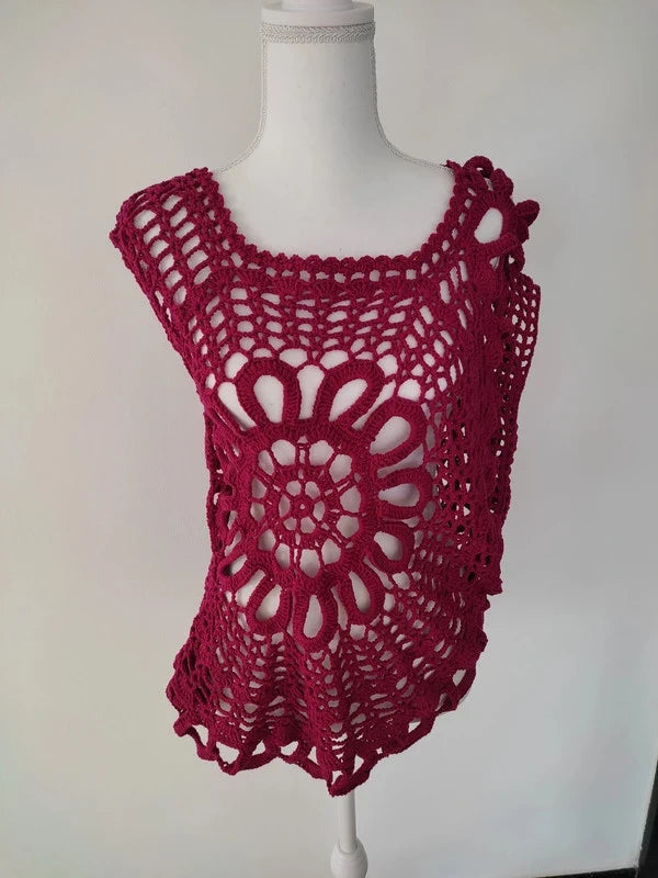 Tunique asymétrique au crochet fait main – 100% coton, pièce unique T40/42